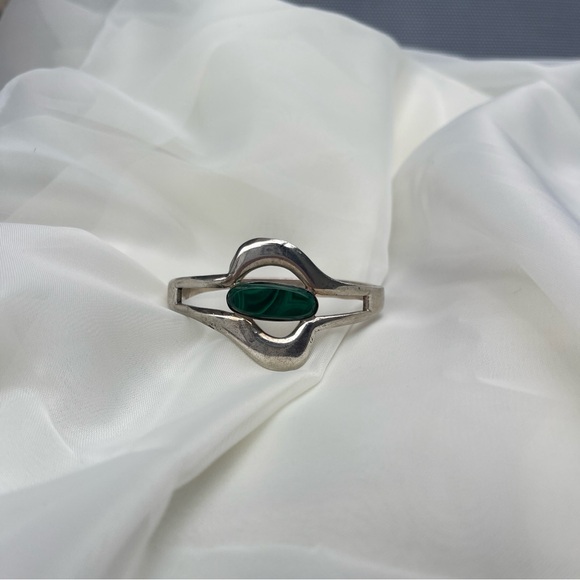 Taxco TH 59 Mexico Malachite stone Sterling Silver 925 Bracelet - Picture 3 of 5